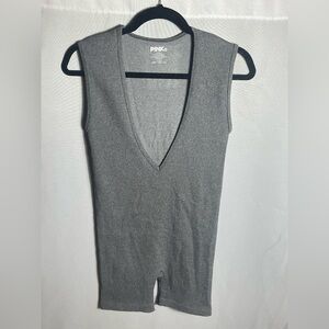 PINK DOT Ribbed Deep V-Neck Sleeveless Romper Gray Size Large